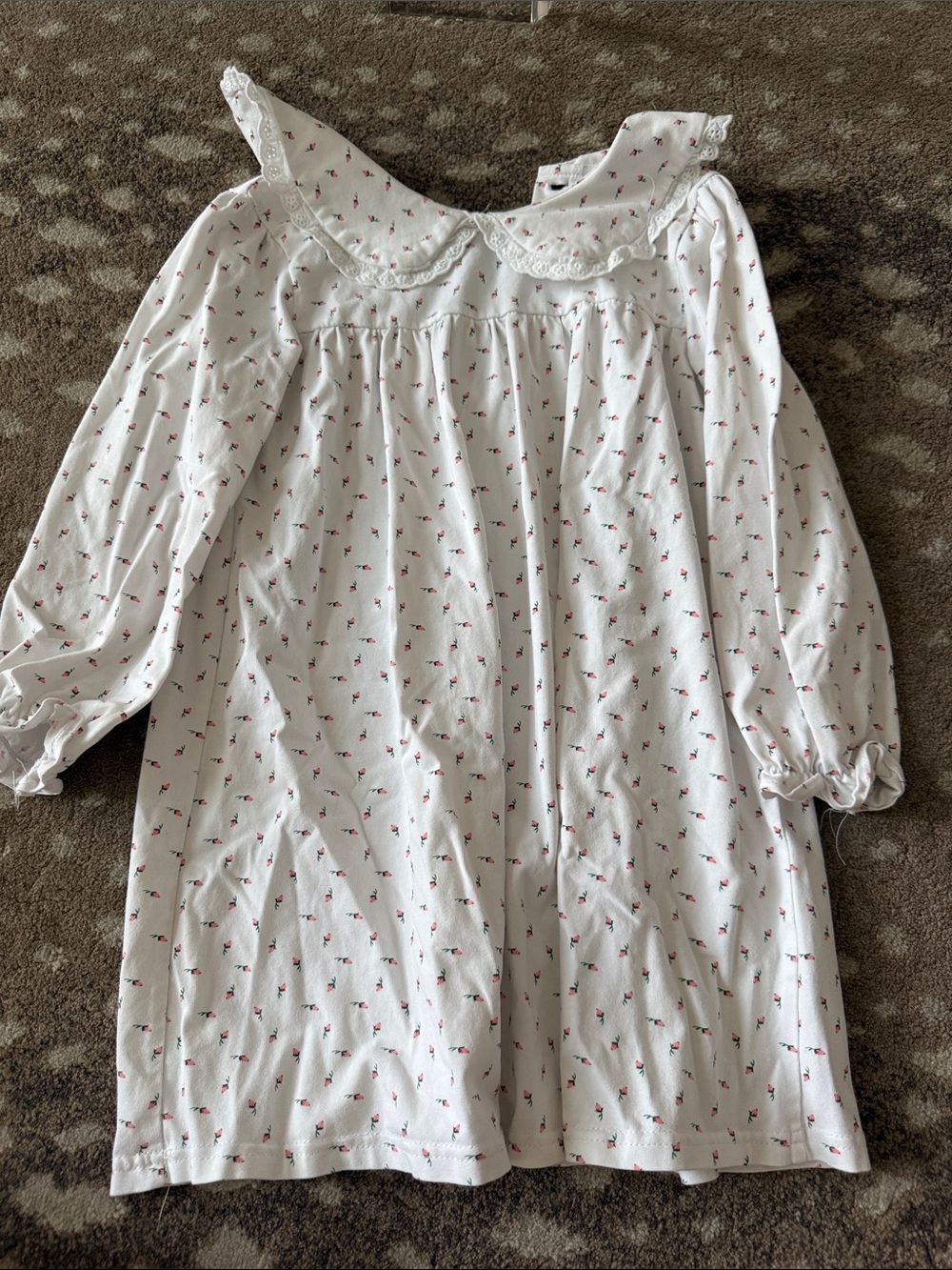 White Long-Sleeve Girls' Dress with Pink Floral Print